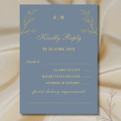 Dusty Blue Monogram Botanische bruiloft RSVP Kaart