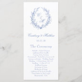 Dusty Blue Monogram Botanische Krans Trouwen Programma (Voorkant)