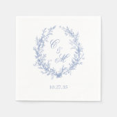 Dusty Blue Monogram Botanische Krans Trouwen Servet (Voorkant)