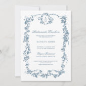 Dusty Blue Monogram Bruidsmeisjes Luncheon Kaart (Voorkant)