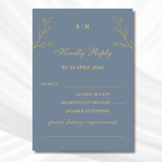 Dusty Blue Monogram Carte de mariage botanique RSV