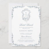 Dusty Blue Monogram  Crest Bridal Brunch Kaart (Voorkant)