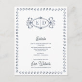 Dusty Blue Monogram Crest Wedding Details Informatiekaartje (Voorkant)