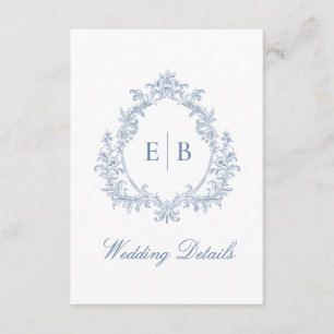 Dusty Blue Monogram Crest Wedding Details QR-code Informatiekaartje