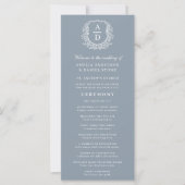 Dusty Blue Monogram Crest Wedding Programme (Devant)