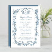 Dusty Blue Monogram Elegant Couples Shower Kaart