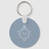 Dusty Blue Monogram Elegant  Crest Initiaal Sleutelhanger (Voorkant)
