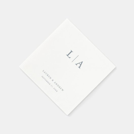 Dusty Blue Monogram Elegant Simple Wedding Napkins Servet (Hoek)