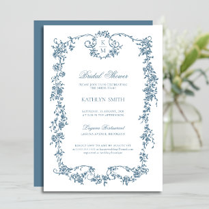 Dusty Blue Monogram Elegant Vrijgezellenfeest Kaart