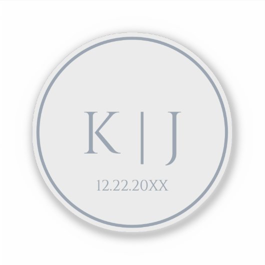 Dusty Blue Monogram Initial Minimal Trendy Wedding Sticker (Voorkant)
