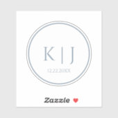 Dusty Blue Monogram Initial Minimal Trendy Wedding Sticker (Vel)
