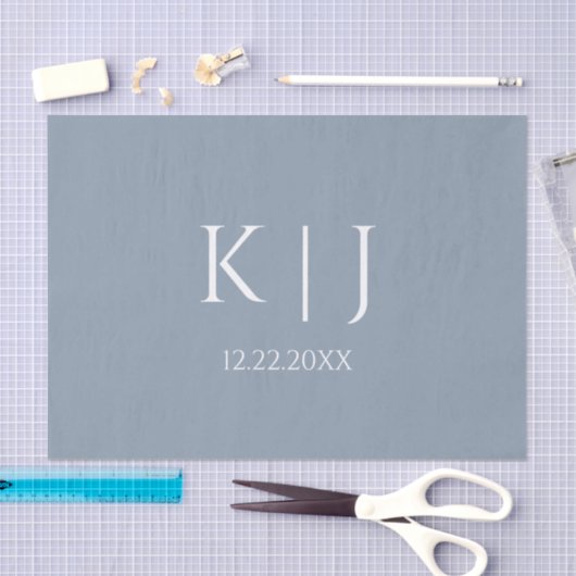 Dusty Blue Monogram Initial Minimal Trendy Wedding Tissuepapier (Craft)