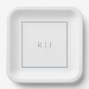 Dusty Blue Monogram Initialen Eenvoudige bruiloft Papieren Bordje