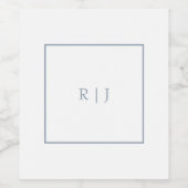 Dusty Blue Monogram Initialen Modern Wedding Wijn Etiket (Enkel label)