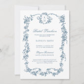 Dusty Blue Monogram Lijst Bruids Luncheon Kaart (Voorkant)