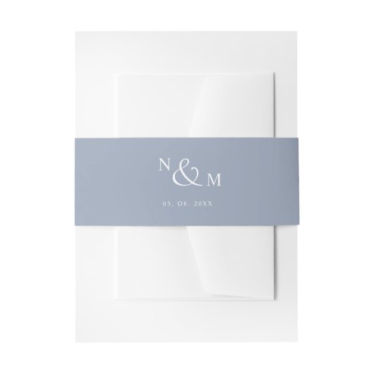 Dusty Blue Monogram Modern Simple Wedding Uitnodigingen Wikkel (Voorkant Voorbeeld)