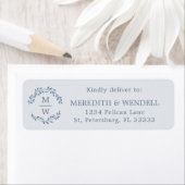 Dusty Blue Monogram RSVP Mailing Etiket (Insitu)