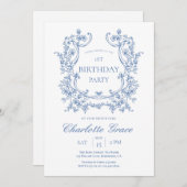 Dusty Blue Monogram Verjaardagsuitnodiging Bedankkaart (Voorkant / Achterkant)