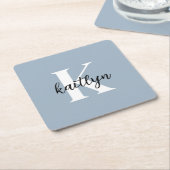Dusty Blue-monogram Vierkante Kartonnen Onderzetter (Schuin)