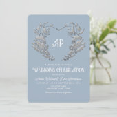 Dusty Blue Monogram Vintage Wedding Invitation (Debout devant)