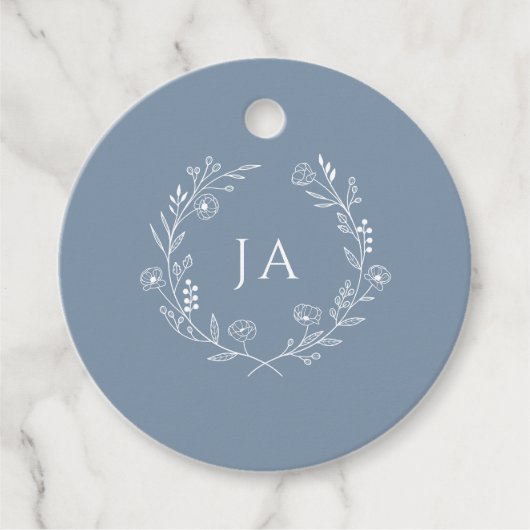 Dusty Blue Monogram Wedding Bedankjes Labels (Voorkant)