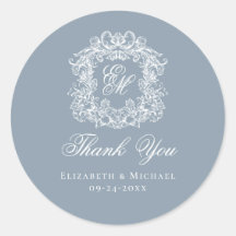 Dusty Blue Monogram Wedding Crest Thank You
