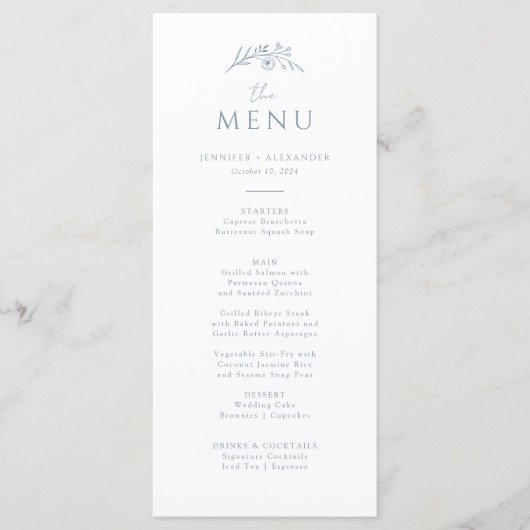 Dusty Blue Monogram Wedding Menu (Voorkant)