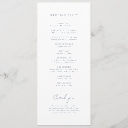 Dusty Blue Monogram Wedding Programma (Achterkant)