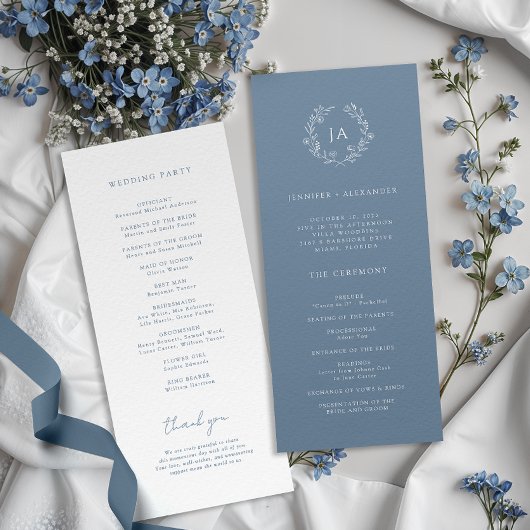 Dusty Blue Monogram Wedding Programma