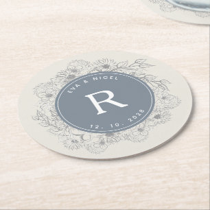 Dusty Blue Monogram Wedding Ronde Kartonnen Onderzetter