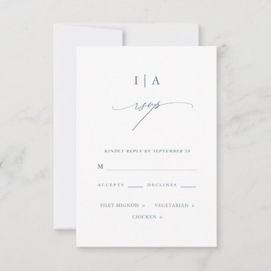  Dusty Blue Monogram Wedding Rsvp Kaartje (Voorkant)