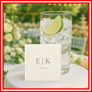 Dusty Blue Monogram Wedding Stenen Onderzetter