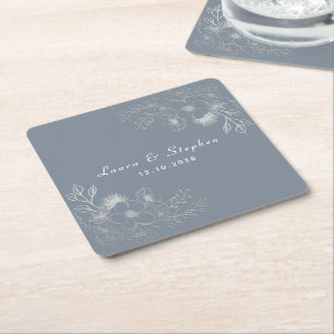 Dusty Blue Monogram Wedding Vierkante Kartonnen Onderzetter