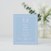 Dusty blue monogram wreath wedding Save the Date  (Staand voorkant)
