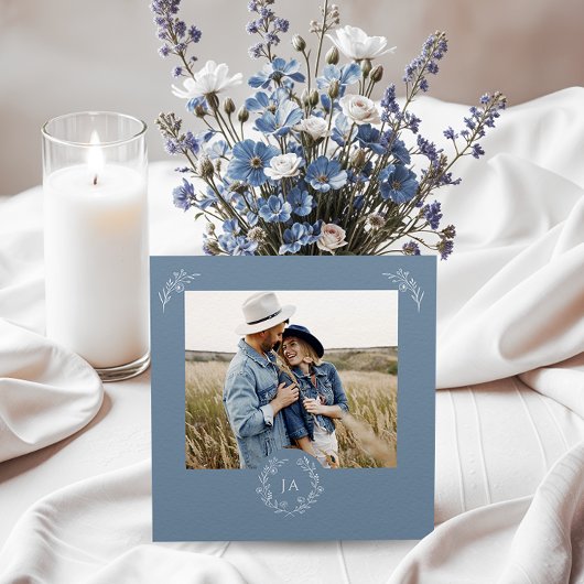 Dusty Blue Monogramme Mariage Enregistrer La Carte