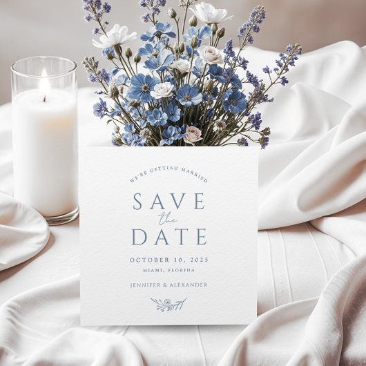 Dusty Blue Monogramme Mariage Enregistrer La Carte