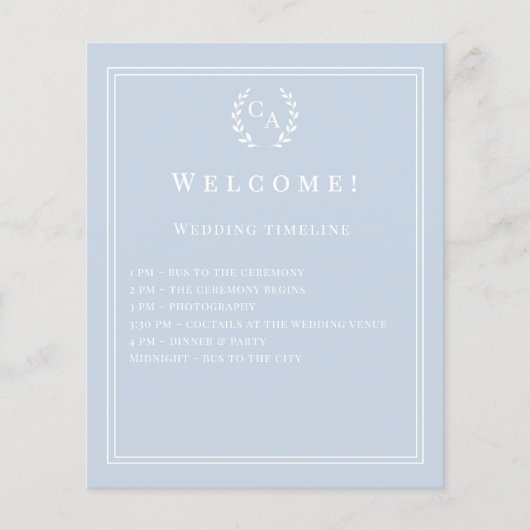 Dusty blue monogrammed wedding program details (Voorkant)