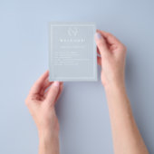 Dusty blue monogrammed wedding program details flyer (Hand)