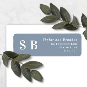 Dusty Blue Monogrammed Wedding Return Address Etiket