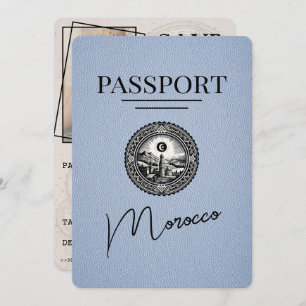 Dusty Blue Morocco Passport Bewaar de datum Save The Date