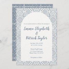 Dusty Blue Mosaic Wedding Invitation Kaart