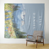 Dusty Blue Mountain bruiloft foto achtergrond Wandkleed (In Situ (horizontaal))