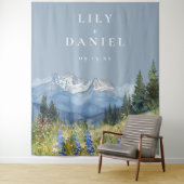 Dusty Blue Mountain bruiloft foto achtergrond Wandkleed (In situ)