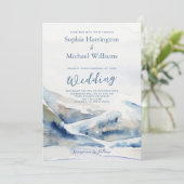 Dusty Blue Mountains Mariage Invitation numérique (Debout devant)