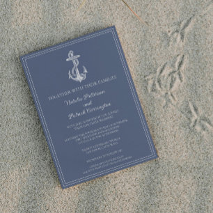 Dusty Blue Nautical Anchor Wedding Invitation Kaart