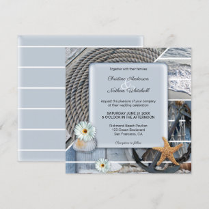 Dusty Blue Nautical Anchor Wedding Invitation Kaart