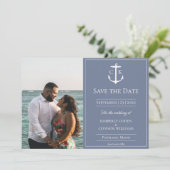 Dusty Blue Nautical Monogram Foto De datum opslaan Save The Date (Staand voorkant)