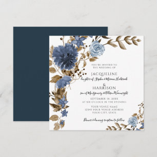 Dusty Blue Navy Bloemen Bruin Blauw Bladgroen Brui Kaart