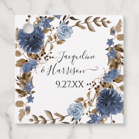 Dusty Blue Navy Bloemen Rustieke Herfst Neutraal F Bedankjes Labels (Voorkant)