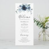 Dusty Blue Navy Bloemen Rustieke Waterverf Bruilof Programma (Staand voorkant)